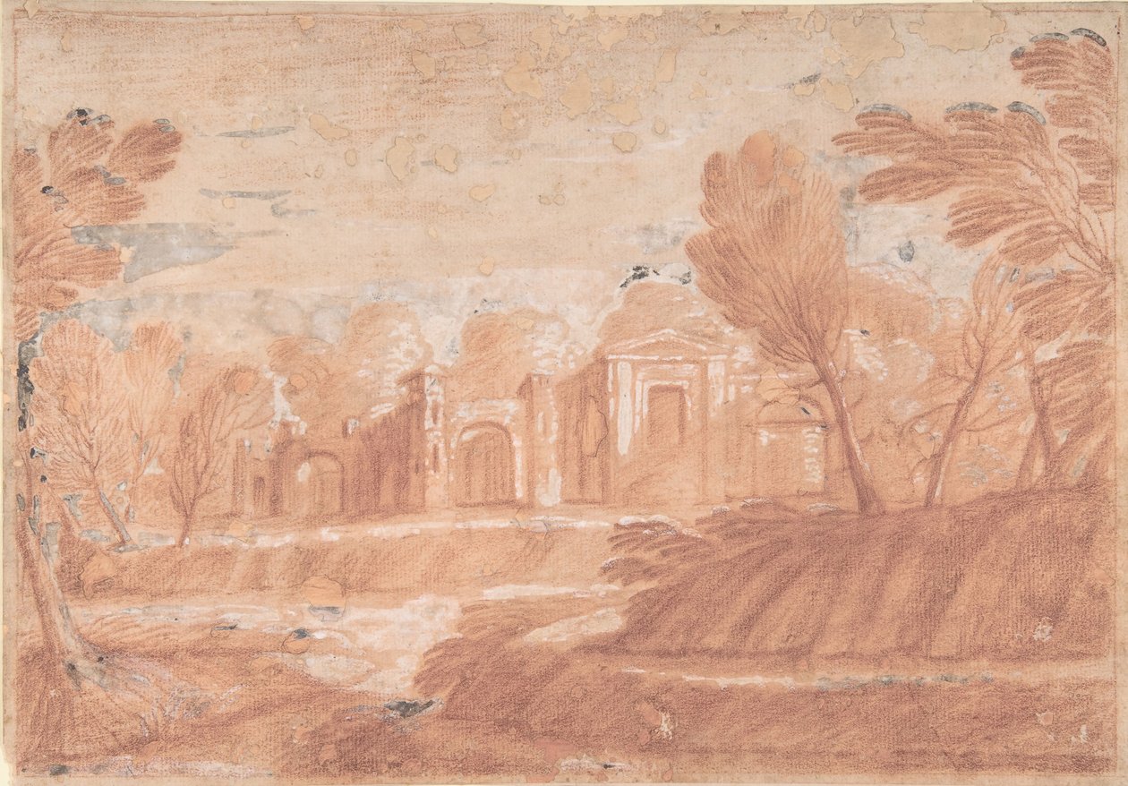 Landschaft mit architektonischer Struktur, 17. Jahrhundert von Unbekannt