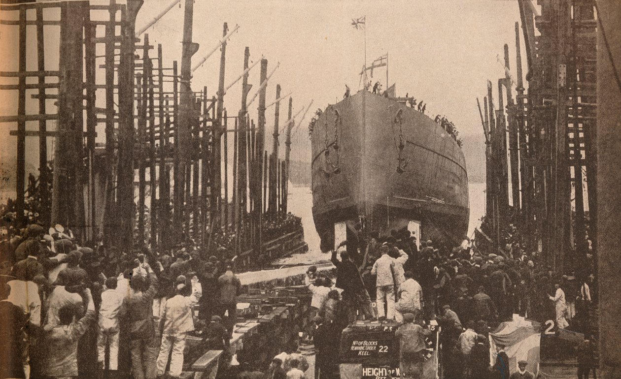Stapellauf der H.M.S. Lion im August 1910, ca. 1910, 1935 von Unbekannt