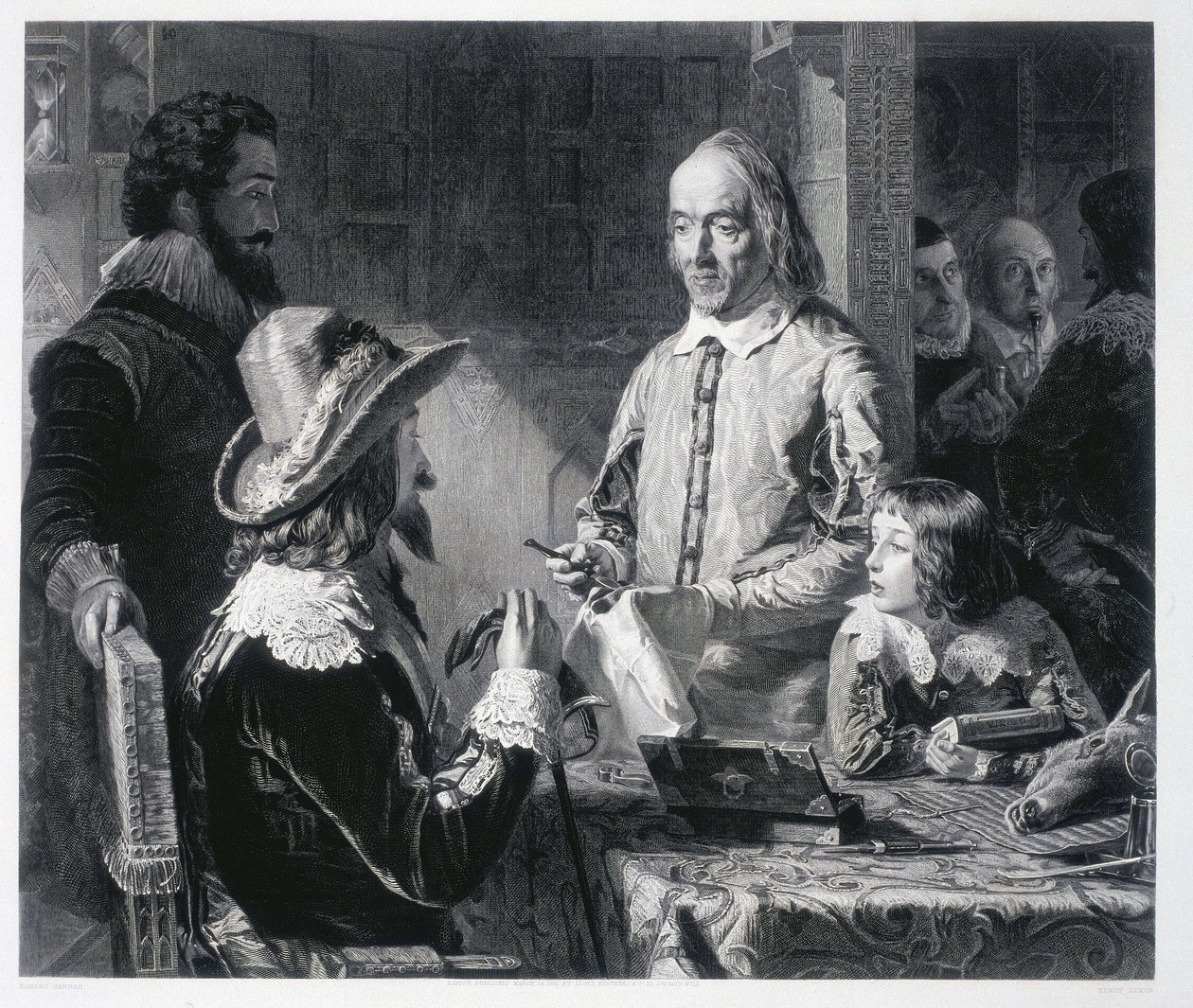 Der englische Arzt William Harvey (1578-1637) zeigt König Karl I. von England (1600-1649) die Theorie des Blutkreislaufs von Unbekannt