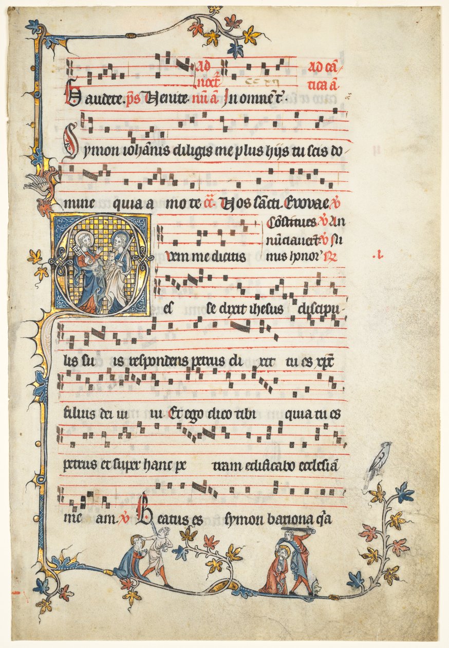 Blatt aus einem Antiphonar: Initiale Q mit den Heiligen Petrus und Paulus, ca. 1325 von Unbekannt