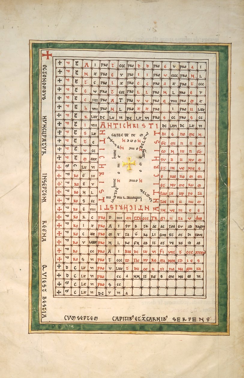 Blatt aus einem Beatus-Manuskript: Tabelle des Antichristen, ca. 1180 von Unbekannt