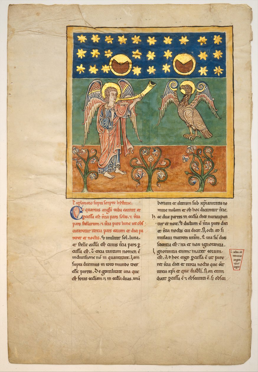 Blatt aus einem Beatus-Manuskript: Der vierte Engel bläst die Trompete und ein Adler..., ca. 1180 von Unbekannt