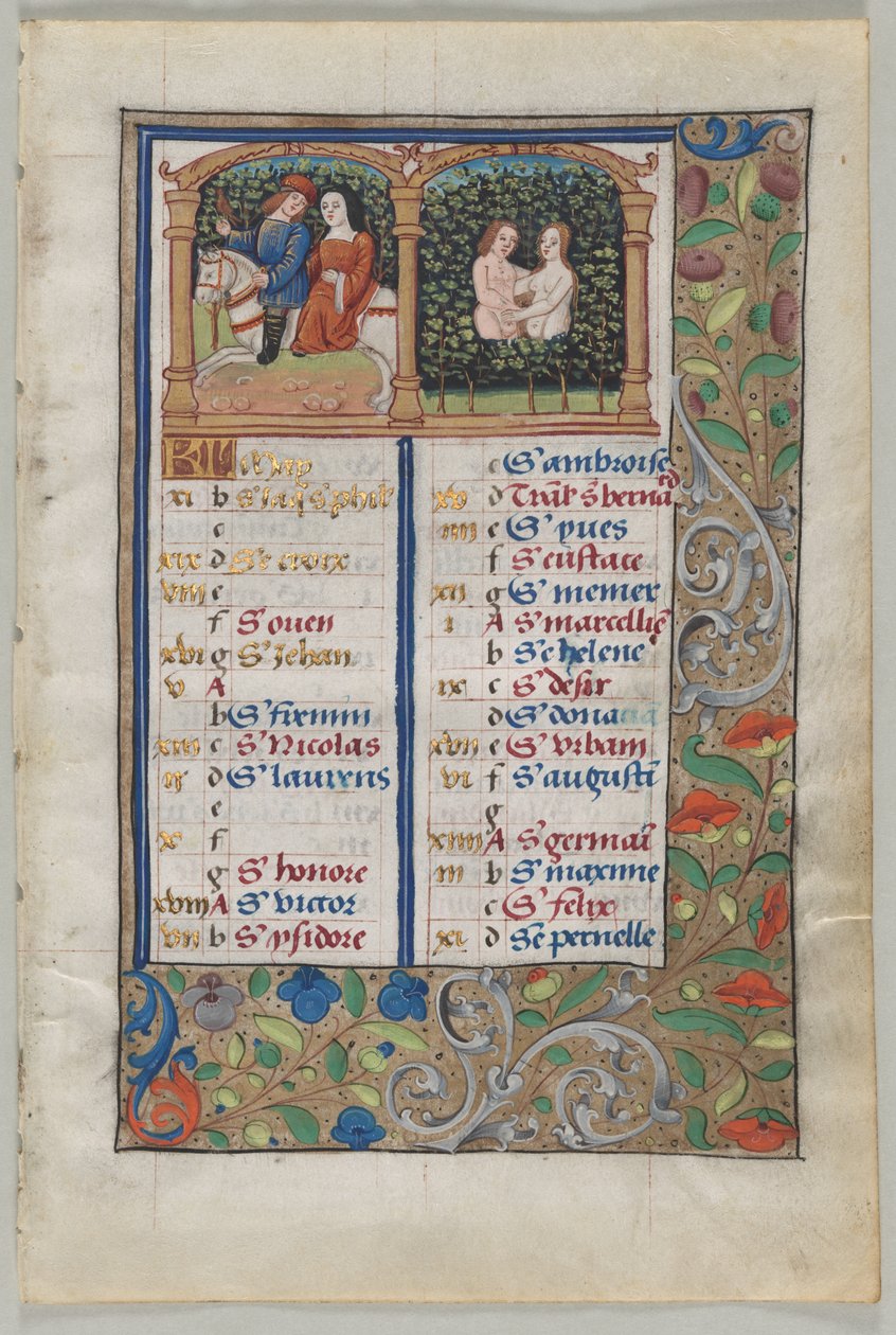 Blatt aus einem Stundenbuch: Kalenderseite für Mai recto, ca. 1510 von Unbekannt