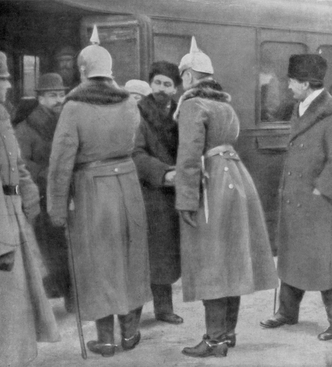 Leon Trotzki bei den Friedensverhandlungen mit den Deutschen, Brest-Litowsk, 7. Januar 1918 von Unbekannt