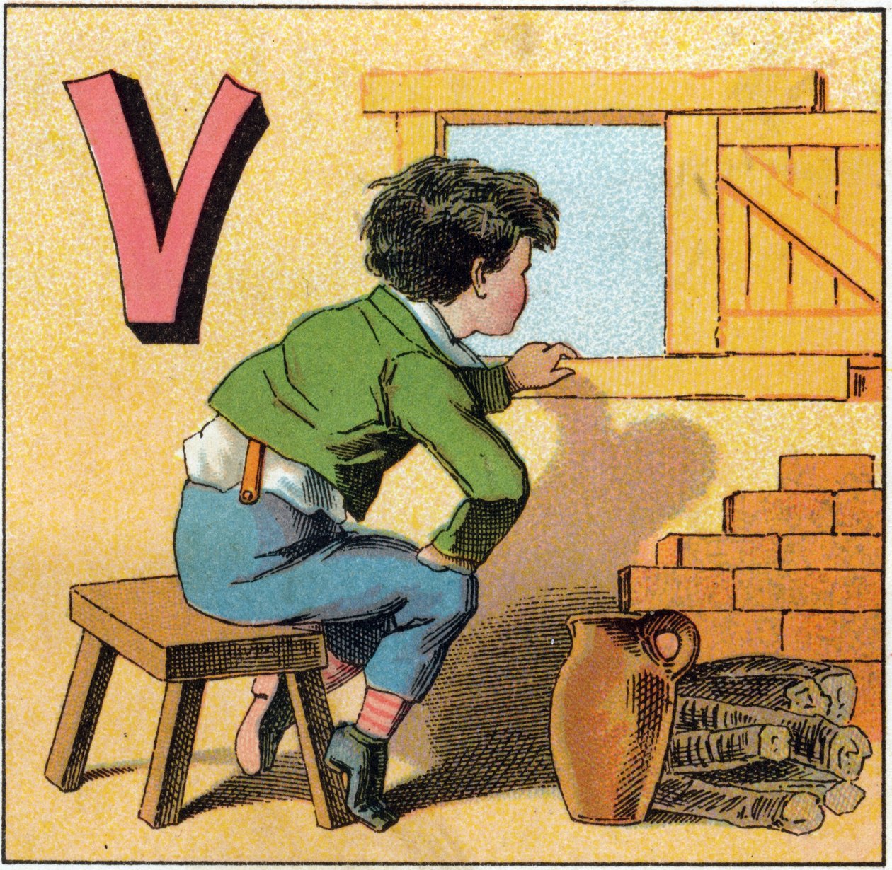 Buchstabe V wie Vasistas (Illustration aus „Alphabet des petits ecoliers“) von Unbekannt