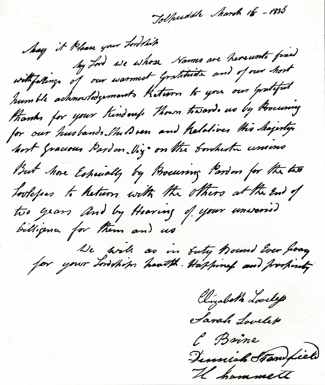 Brief an Innenminister John Russell 1792-1878 von den Frauen der Tolpuddle-Märtyrer von Unbekannt