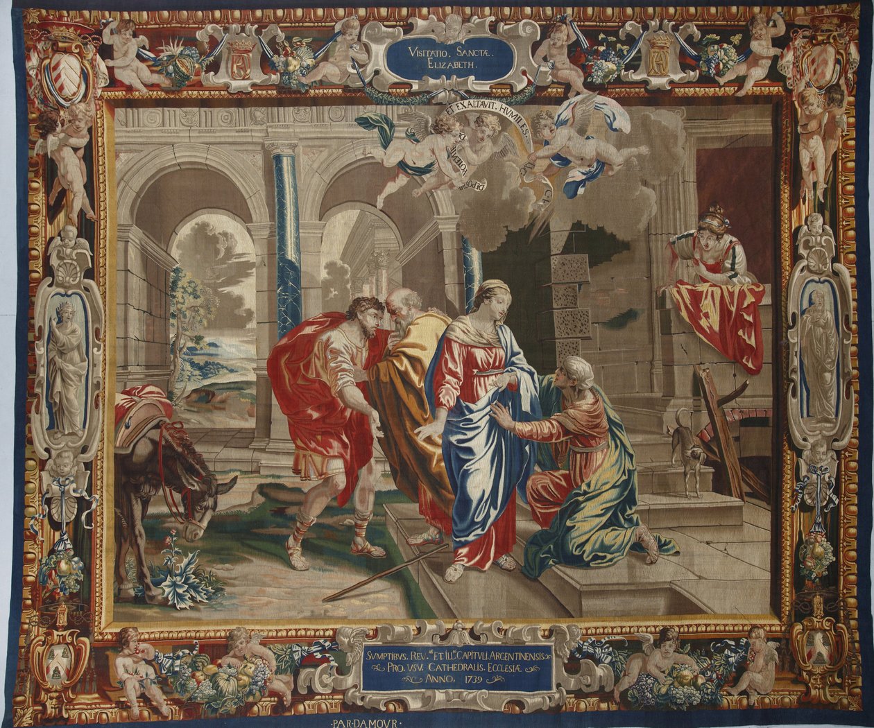 Leben der Jungfrau: „Die Heimsuchung“ - Woll- und Seidentapisserie aus der Werkstatt von Pierre Damour nach Zeichnungen von Charles Poerson (1609-1667) von Unbekannt