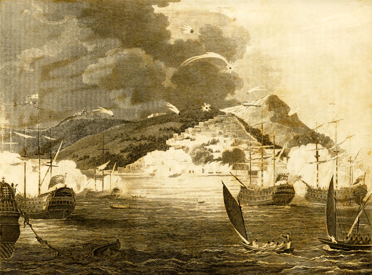 Lord Exmouths Flotte bombardiert die Stadt Algier, 1816 von Unbekannt