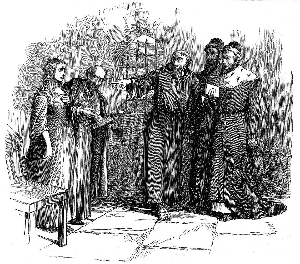 Lucrezia Castellani vor Inquisitoren nach verbotener Waldenserservice, ca. 1476, 19. Jahrhundert von Unbekannt
