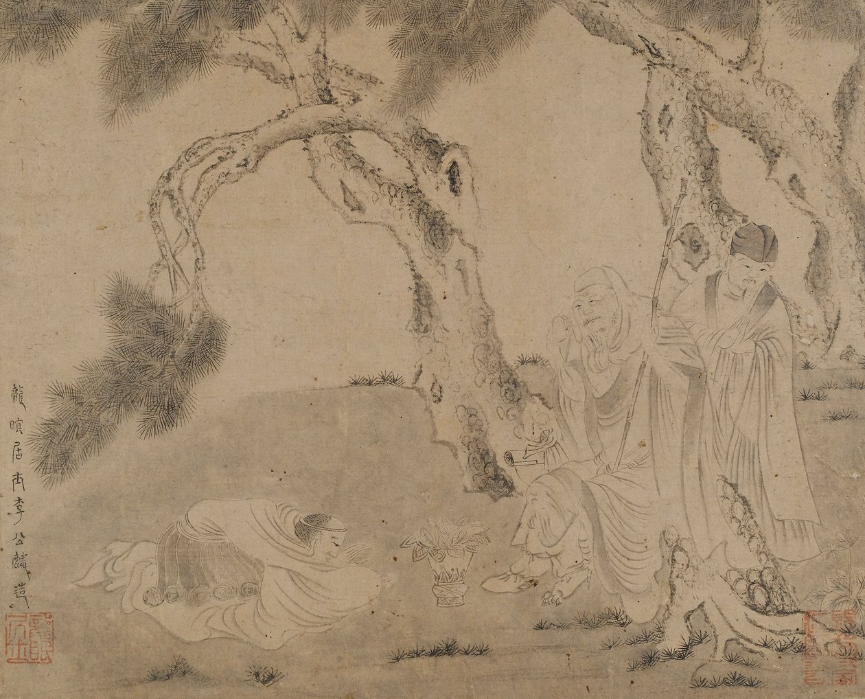 Luohan, Begleiter und Verehrer unter Kiefern, Yuan- oder Ming-Dynastie, 1279-1644 von Unbekannt