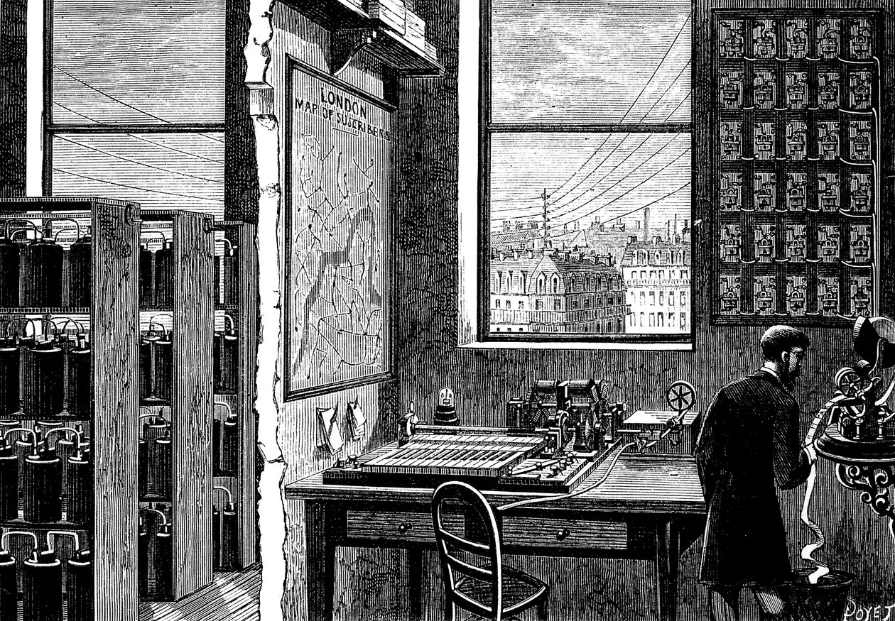 Hauptstation der Exchange Telegraph Company, London, 1882 von Unbekannt
