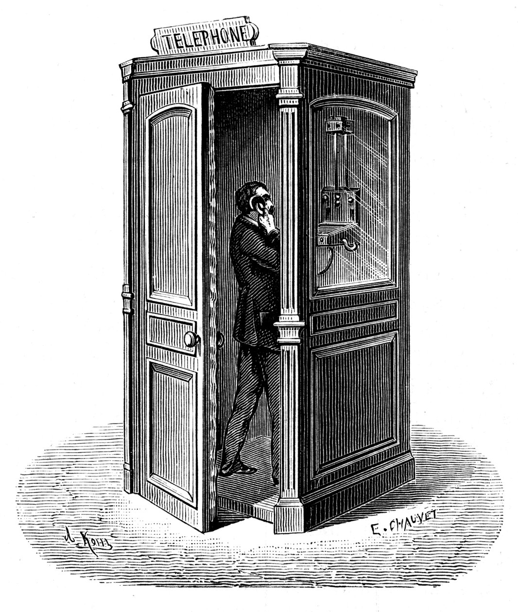 Telefonieren aus einer Telefonzelle, 1888 von Unbekannt