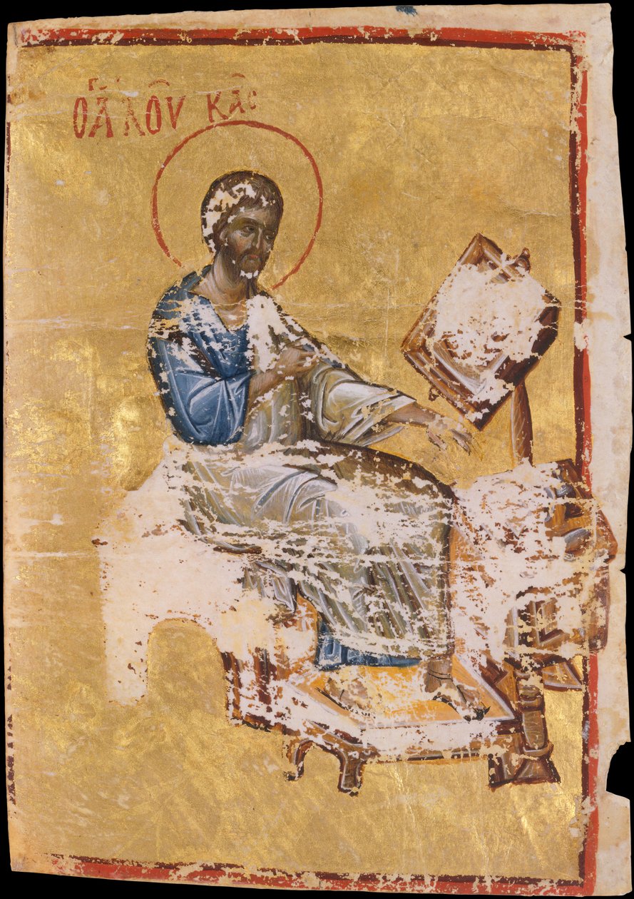Manuskriptillumination mit dem Evangelisten Lukas, spätes 13. bis frühes 14. Jahrhundert von Unbekannt