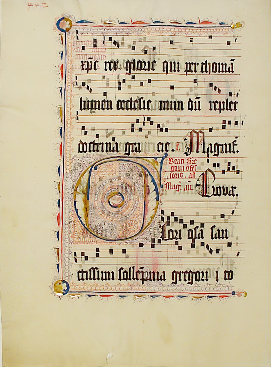Manuskriptblatt mit Initiale F, aus einem Antiphonar, Deutsch, zweites Viertel des 15. Jahrhunderts von Unbekannt