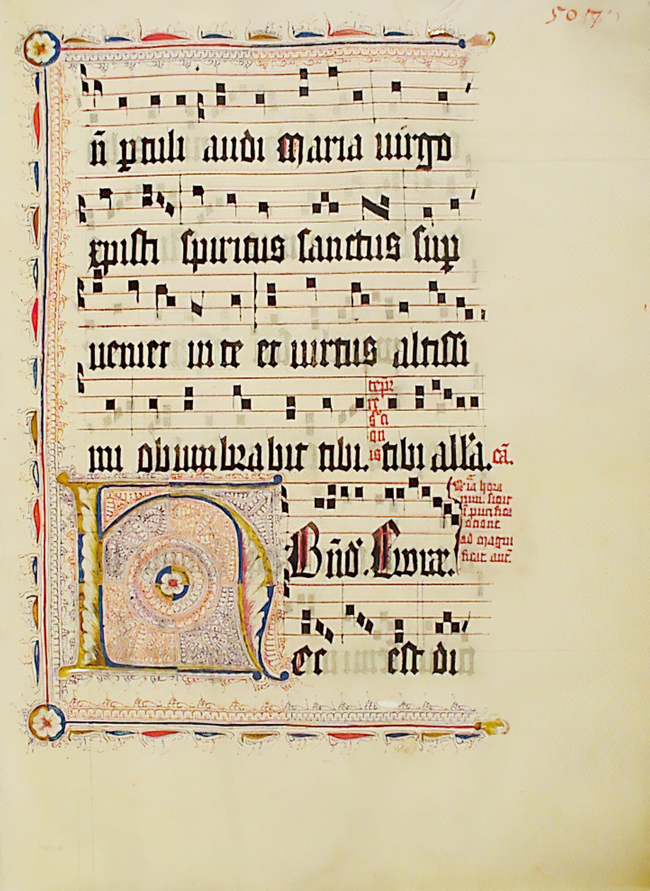 Manuskriptblatt mit Initiale H, aus einem Antiphonar, Deutsch, zweites Viertel des 15. Jahrhunderts von Unbekannt