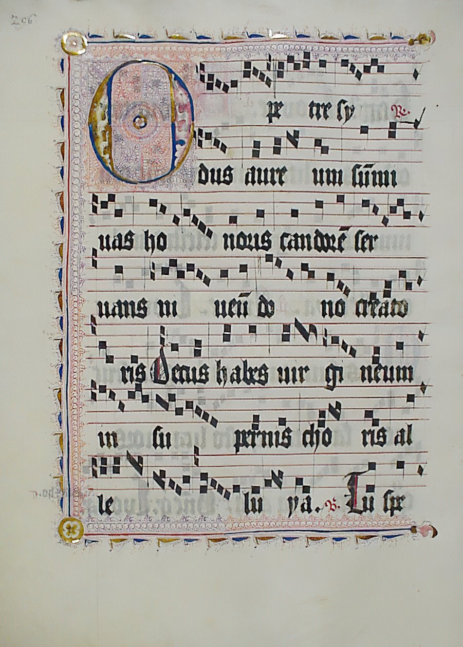 Manuskriptblatt mit Initiale O, aus einem Antiphonar, Deutsch, zweites Viertel des 15. Jahrhunderts von Unbekannt