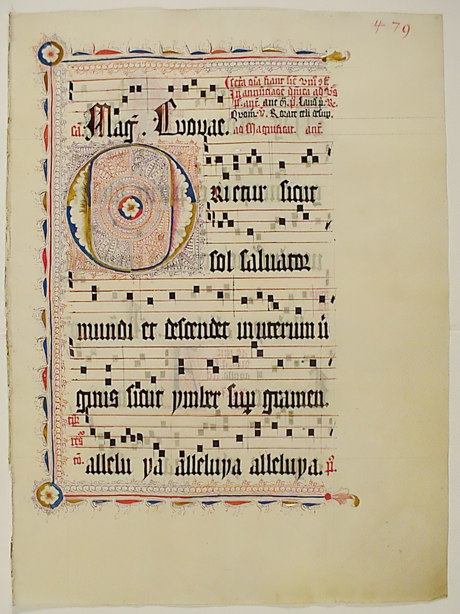 Manuskriptblatt mit Initiale O, aus einem Antiphonar, deutsch, zweites Viertel des 15. Jahrhunderts von Unbekannt