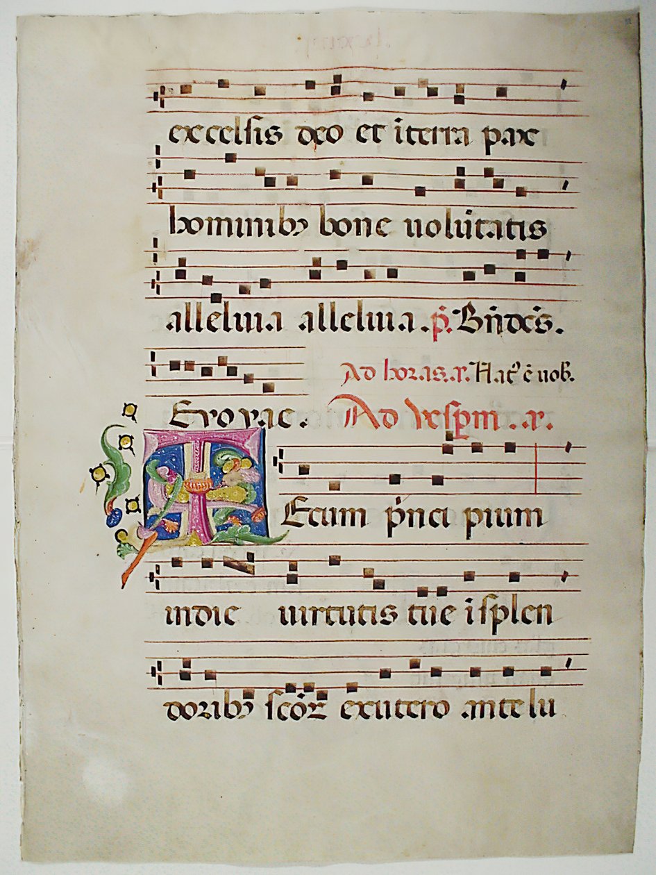 Manuskriptblatt mit Initiale T, aus einem Antiphonar, italienisch, 15. Jahrhundert von Unbekannt