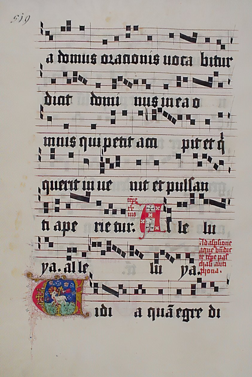 Manuskriptblatt mit Initiale V, aus einem Graduale, deutsch, zweites Viertel des 15. Jahrhunderts von Unbekannt