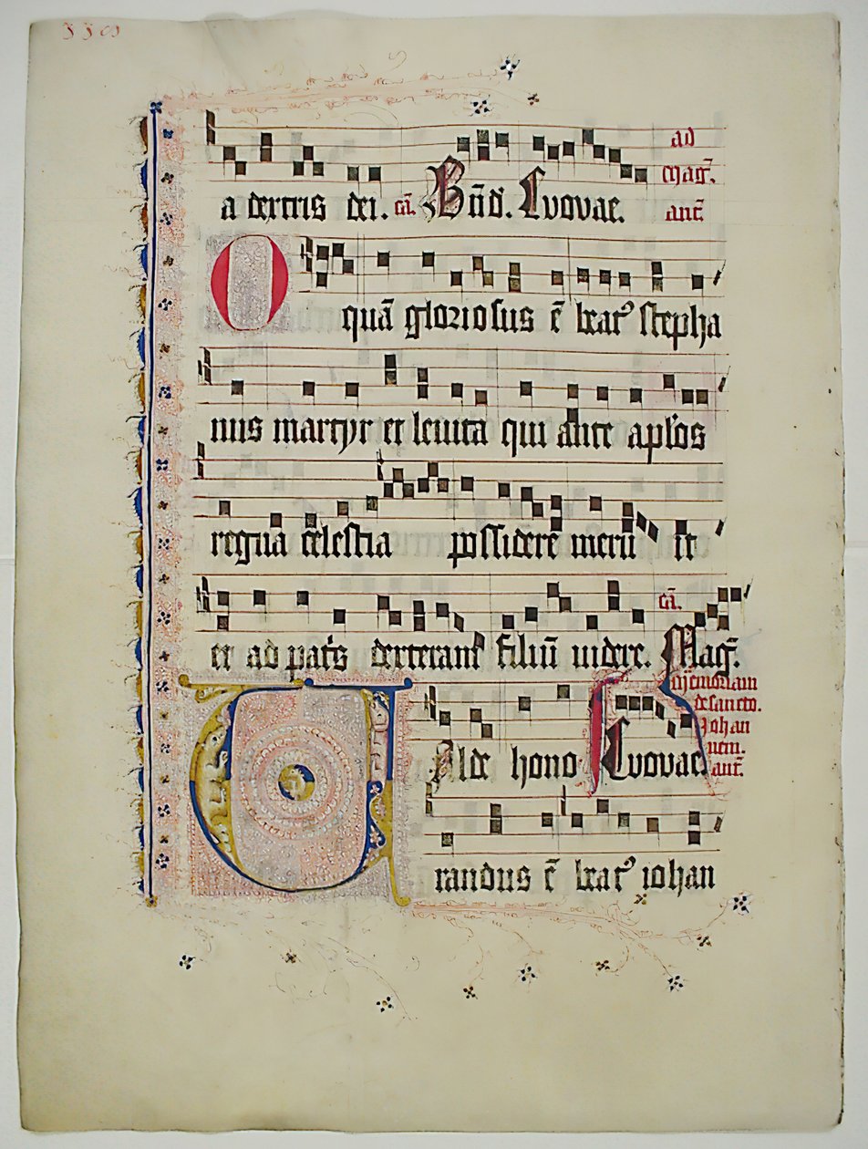 Manuskriptblatt mit Initiale V, aus einem Antiphonar, Deutsch, zweites Viertel des 15. Jahrhunderts von Unbekannt