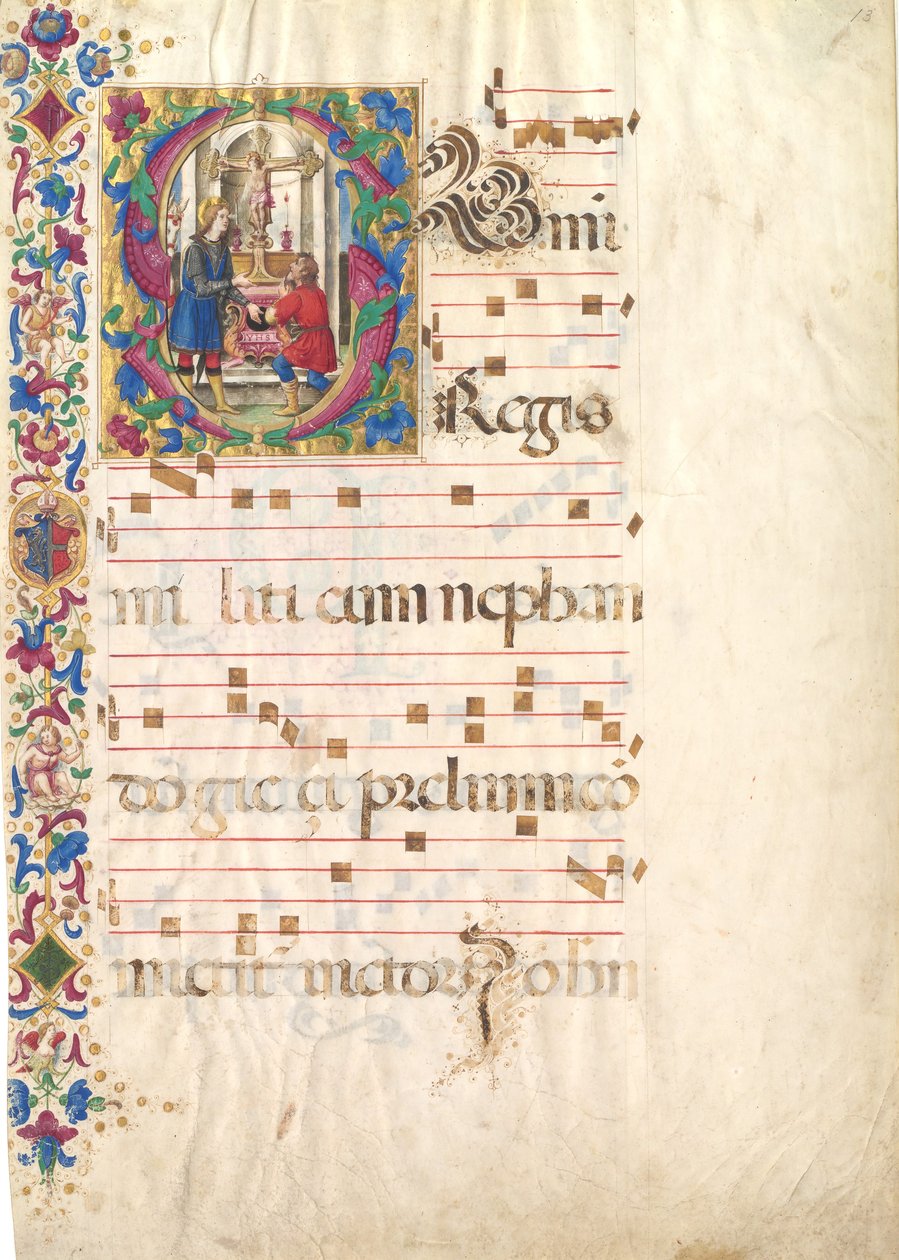 Manuskriptblatt mit dem heiligen Johannes Gualbert in einem Initial S, aus einem Antiphonar, frühes 16. Jahrhundert von Unbekannt
