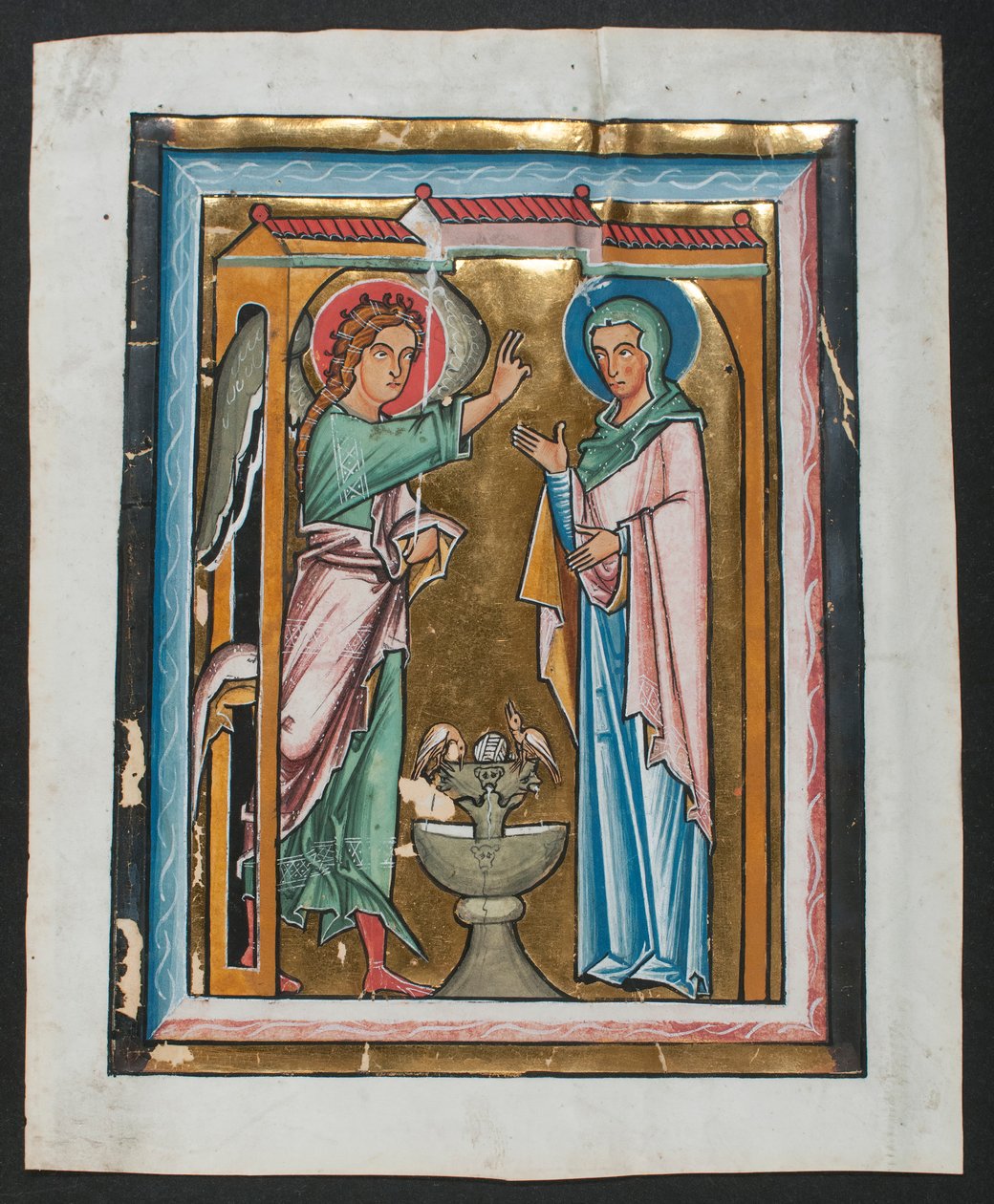 Manuskriptblatt mit der Verkündigung, aus einem Psalter, Mitte 13. Jahrhundert von Unbekannt