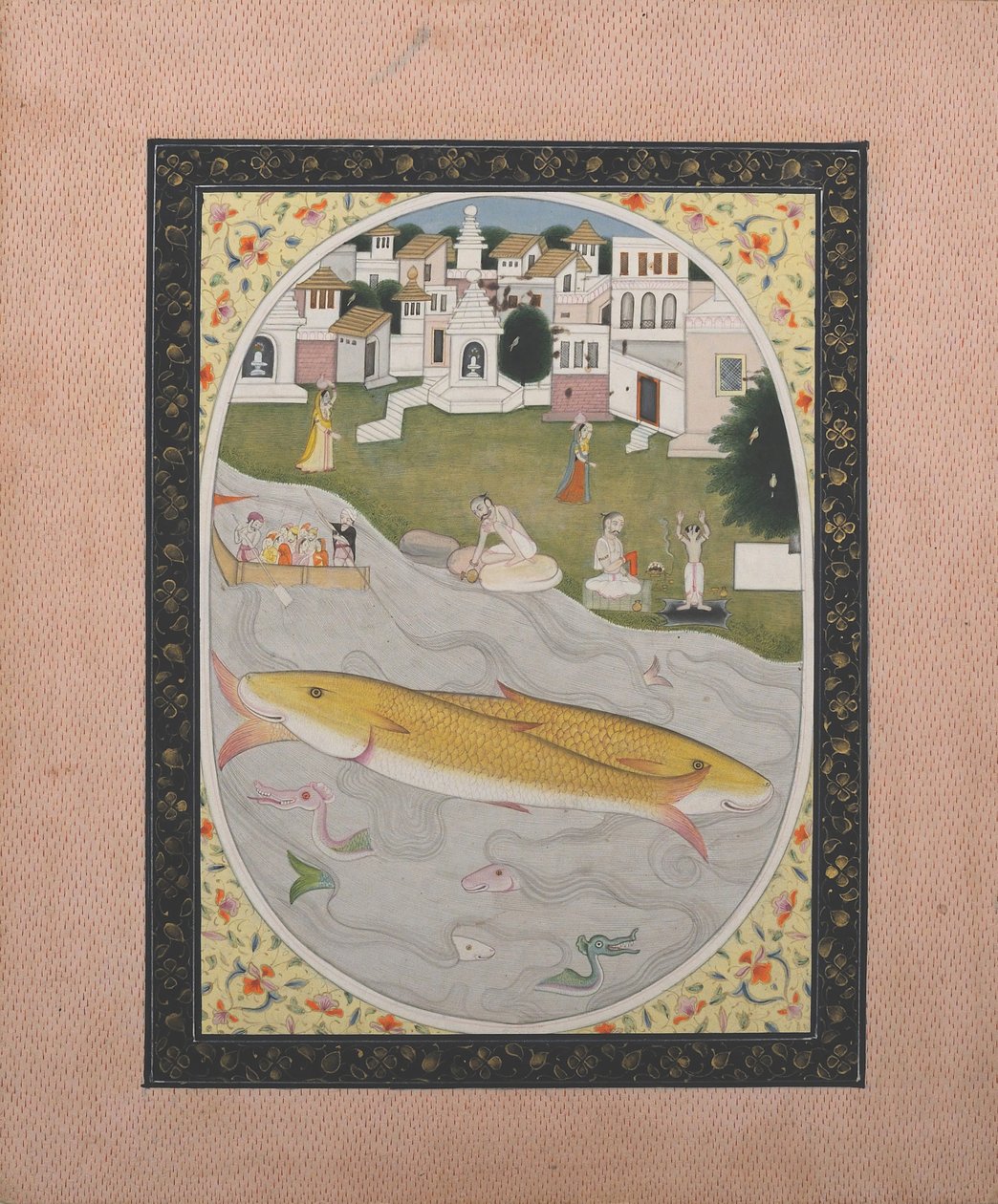 Manuskriptmalerei mit hinduistischer tantrischer Szene, die zwei Fische darstellt, 1800-1820 von Unbekannt