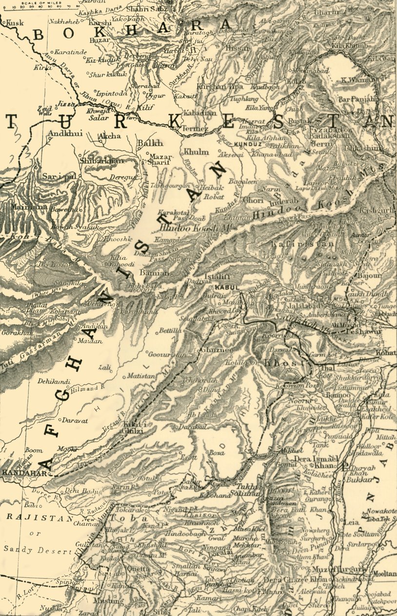Karte, die die Route von General Roberts nach Kabul anzeigt... und die britischen und russischen Grenzen, 1901 von Unbekannt
