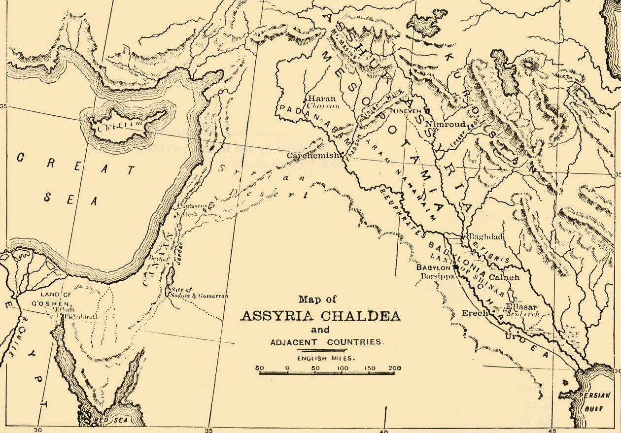 Karte von Assyrien, Chaldäa und angrenzenden Ländern, 1890 von Unbekannt