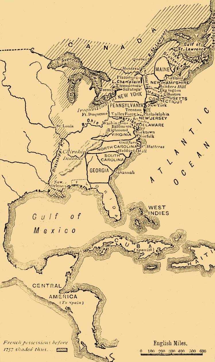 Karte von Nordamerika, Darstellung des Amerikanischen Unabhängigkeitskrieges, ca. 1785, 1890 von Unbekannt