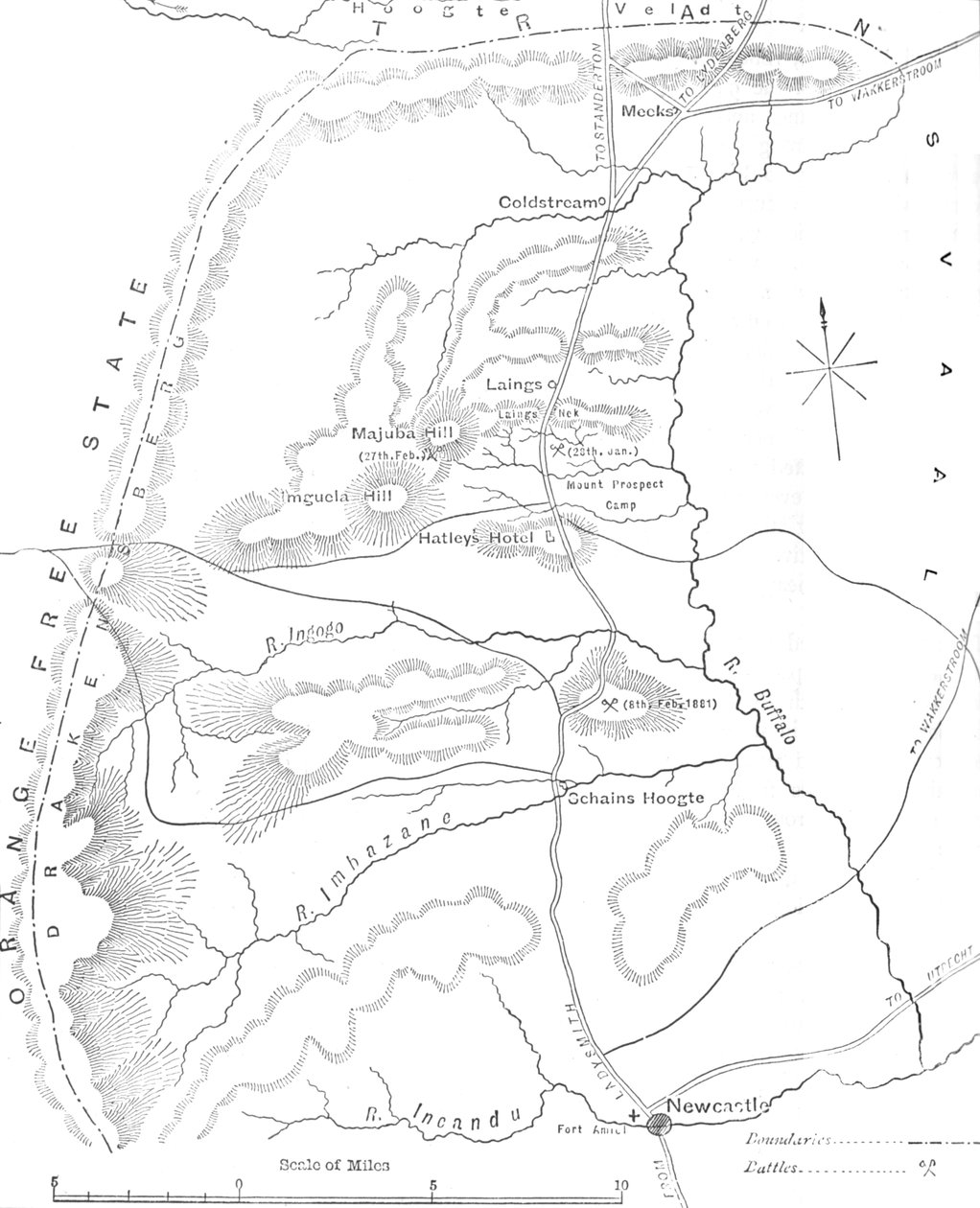 Karte des Landes zwischen Newcastle und dem Transvaal, ca. 1880 von Unbekannt