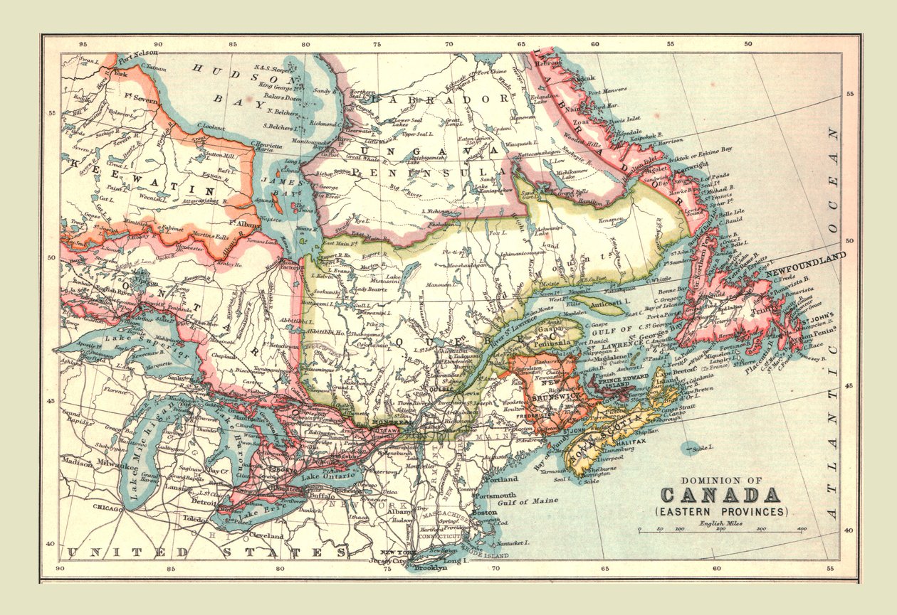Karte des Dominion of Canada, östliche Provinzen, 1902 von Unbekannt