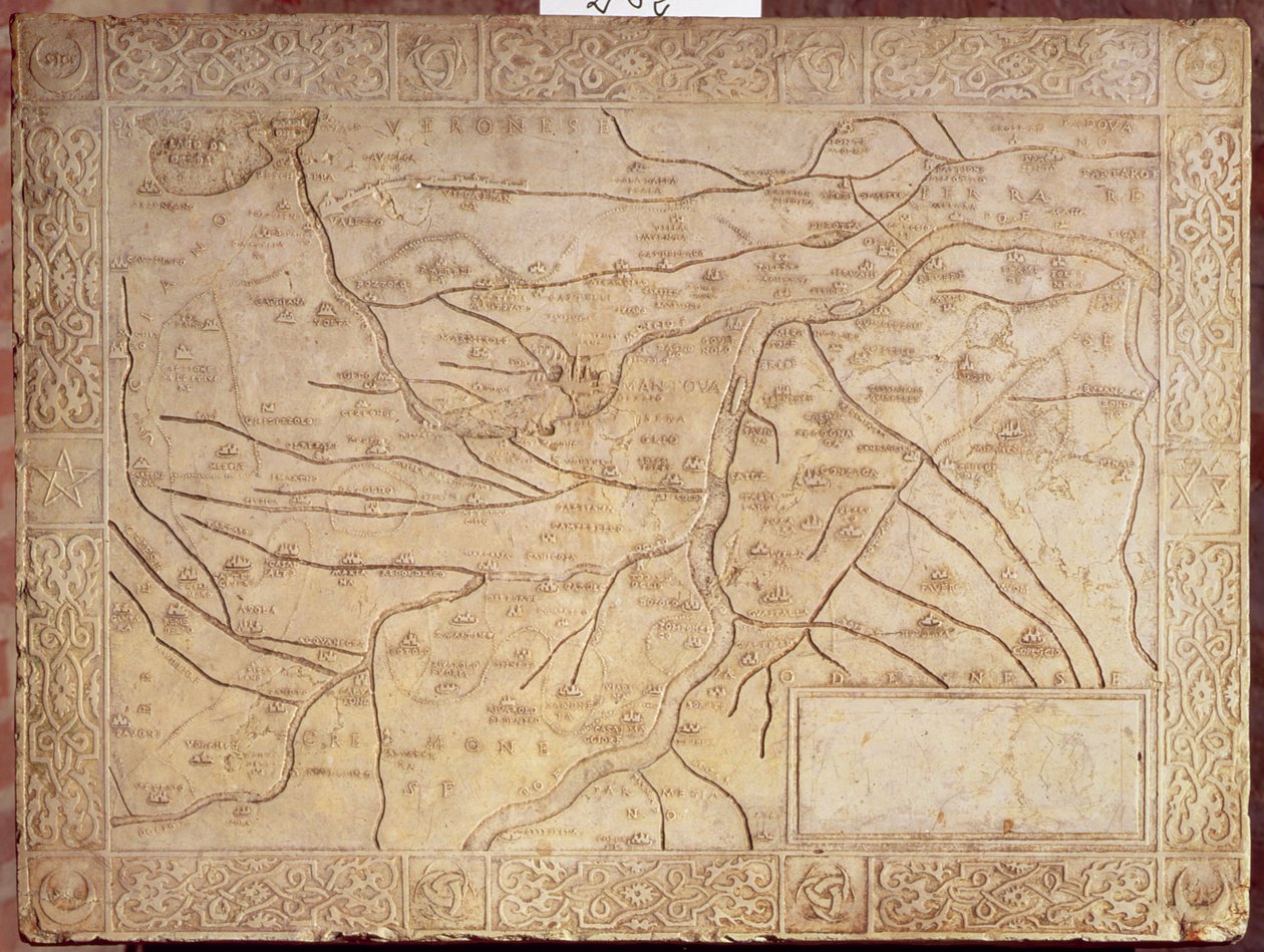 Karte des Mantuanischen Gebiets, in Flachrelief geschnitzt von Unbekannt