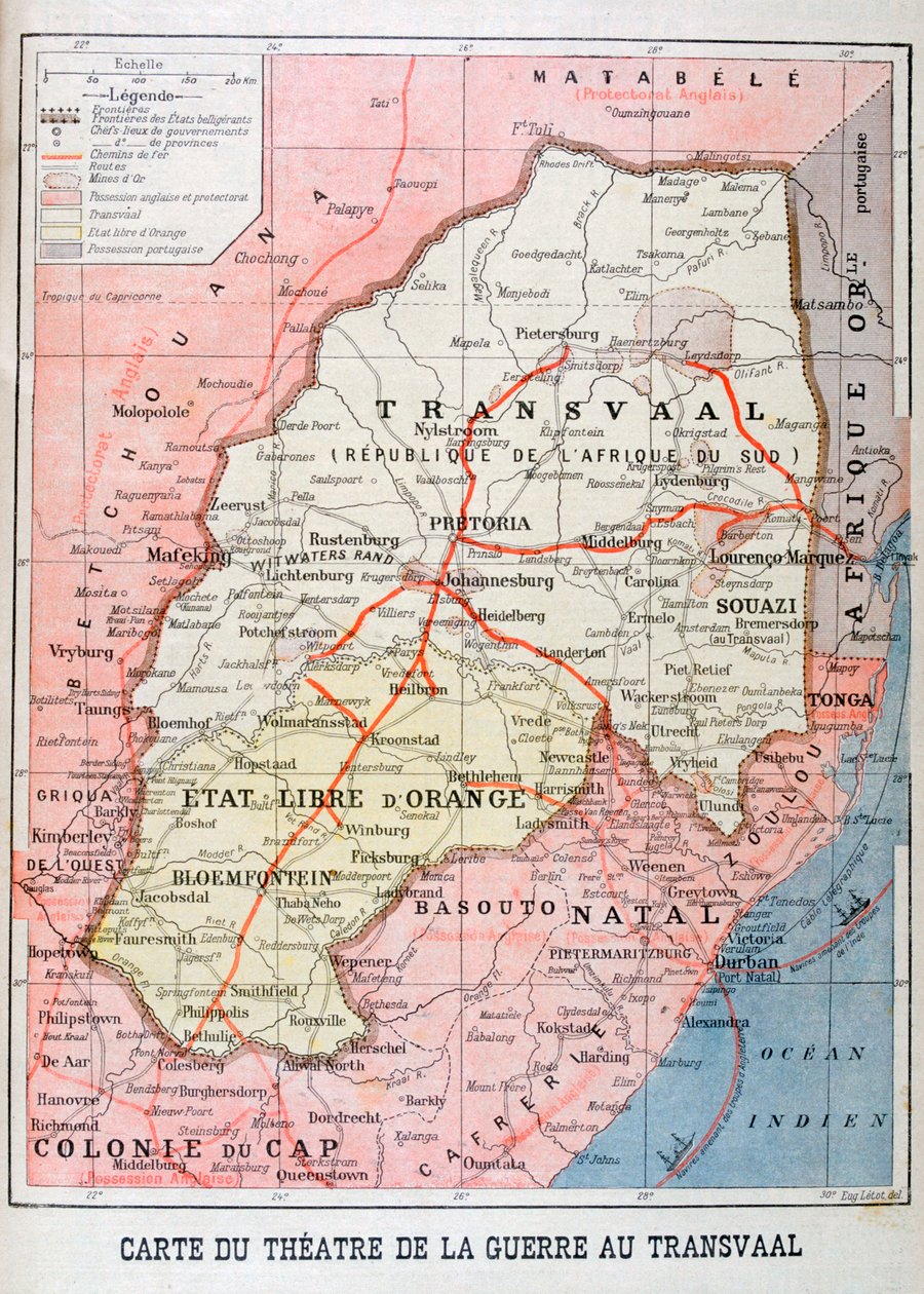 Karte des Kriegsschauplatzes im Transvaal, 1899 von Unbekannt