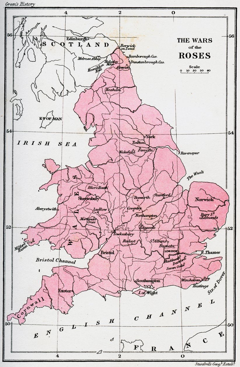 Karte der Rosenkriege, 15. Jahrhundert 1893 von Unbekannt