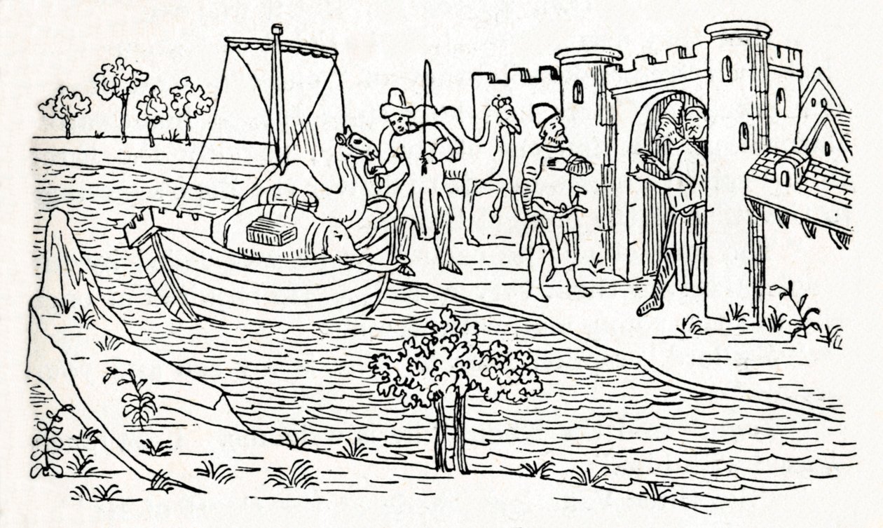 Marco Polo landet in Ormuz, ca. 1300, 1912 von Unbekannt
