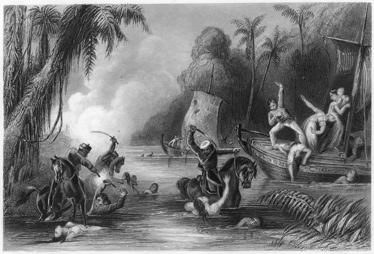 Massaker in den Booten vor Cawnpore, 1857, ca. 1860 von Unbekannt