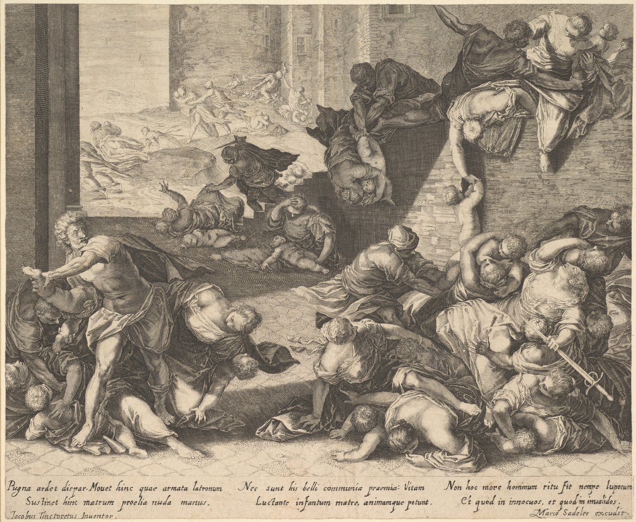 Massaker der Unschuldigen, reduzierte und umgekehrte Kopie nach Aegidius Sadeler, 1600-1629 von Unbekannt