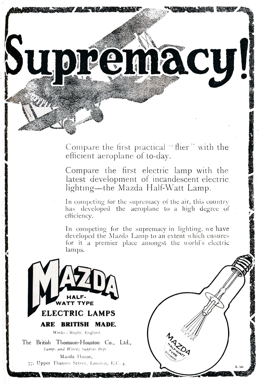Mazda-Halbwatt-Typ-Elektrolampen-Werbung, 1919 von Unbekannt