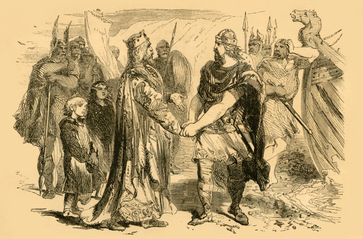Treffen von Edmund Ironside und Knut auf der Insel Alney im Severn, ca. 1890 von Unbekannt