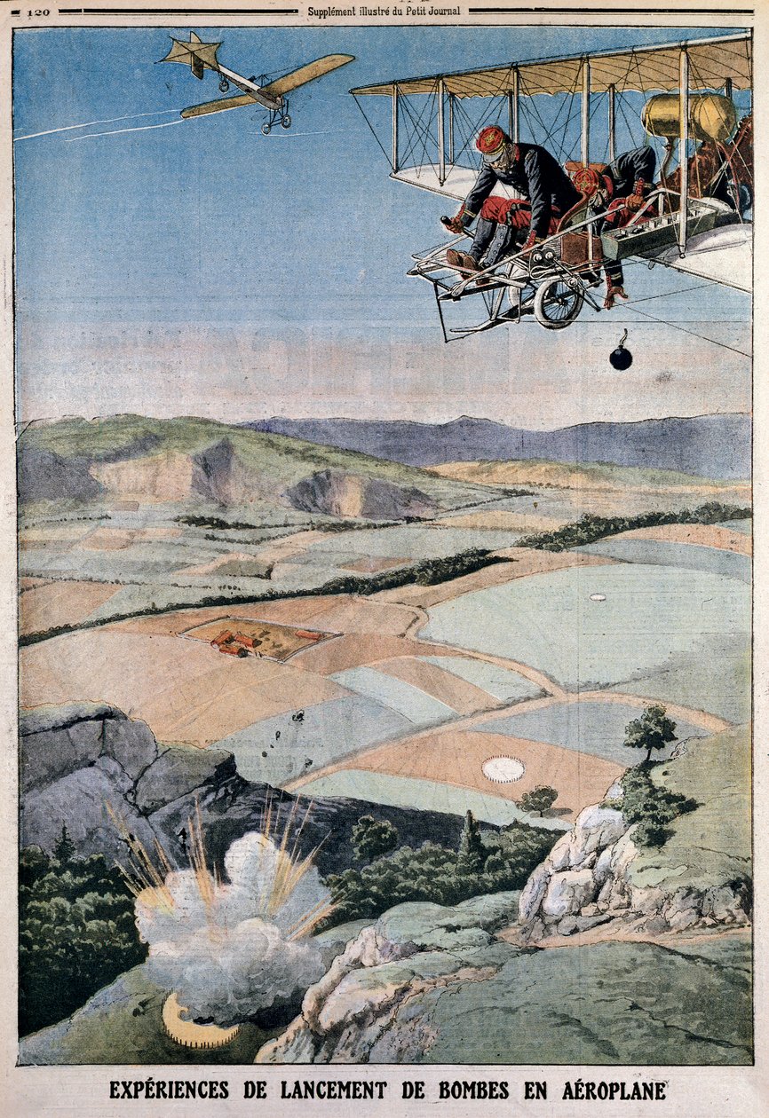 Mitglieder des französischen Luftkorps bei der Bombenübung in Chalons, 1912 von Unbekannt