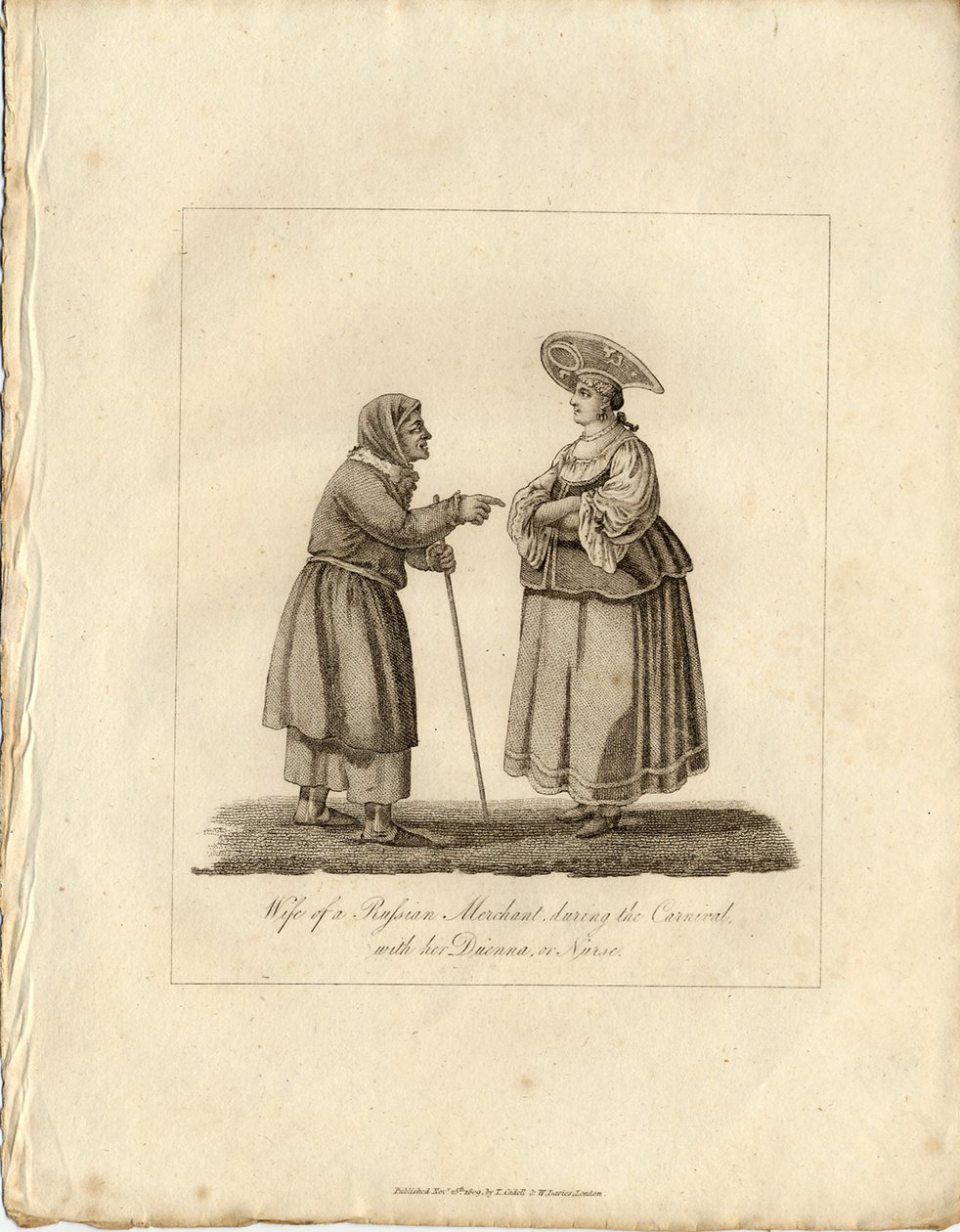 Kaufmannsfrau mit Krankenschwester während des Faschings, 1833 von Unbekannt