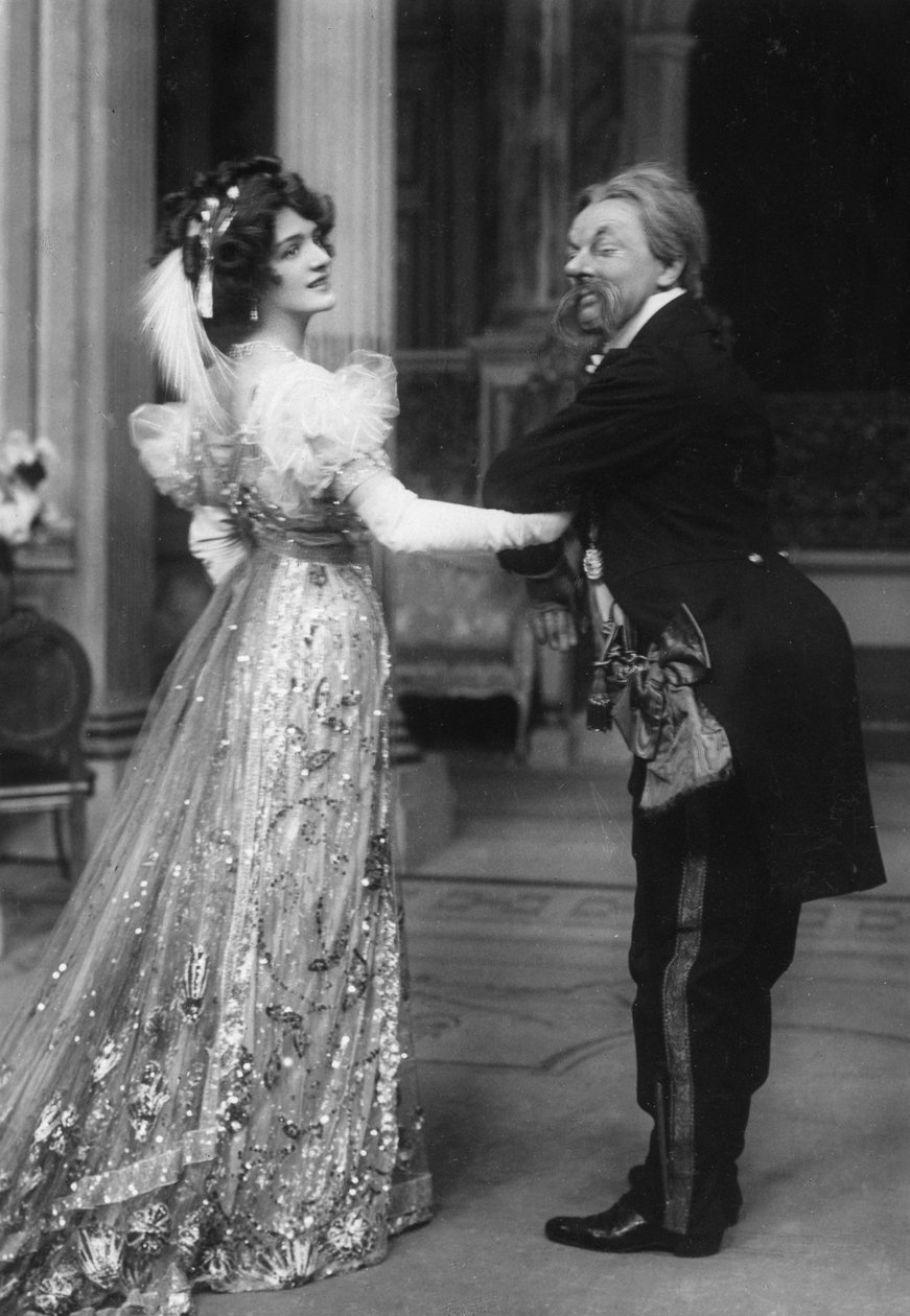 Miss Lily Elsie und Mr. George Graves in Die lustige Witwe, 20. Jahrhundert von Unbekannt