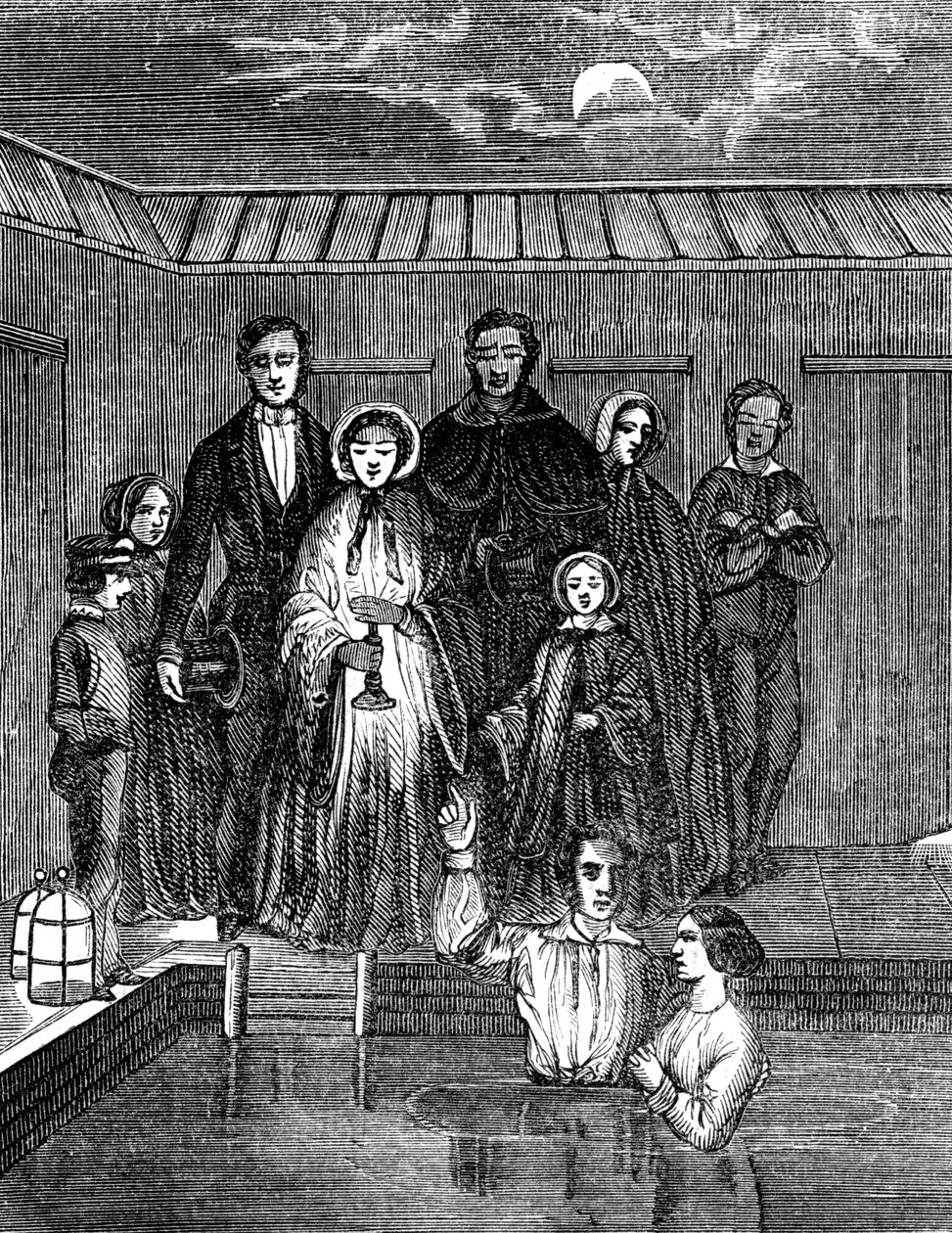 Mormonentaufe durch vollständiges Untertauchen, Salt Lake City, Utah, 1853 von Unbekannt