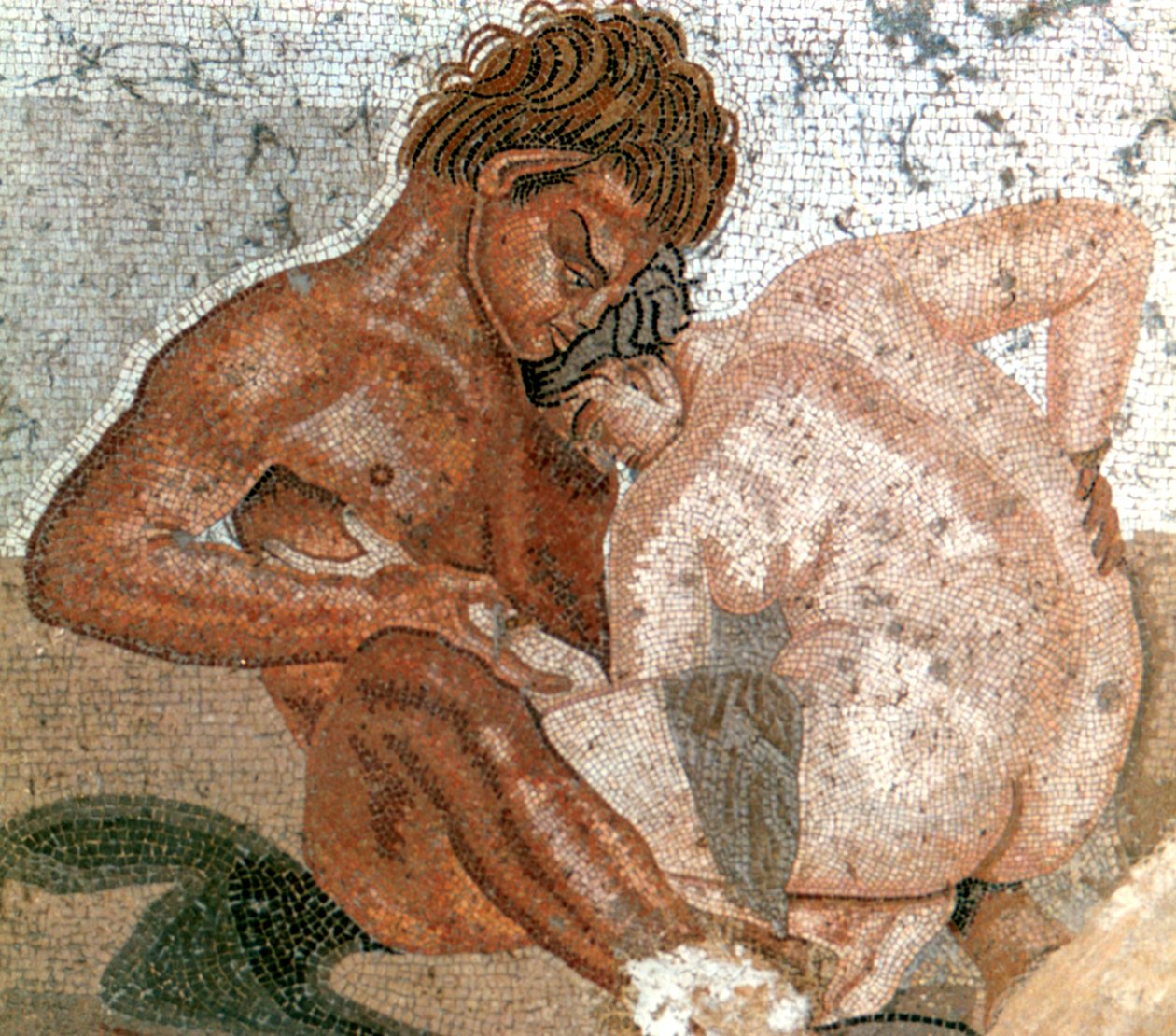 Mosaik eines Satyrs und einer Nymphe, Haus des Fauns, Pompeji, Italien von Unbekannt