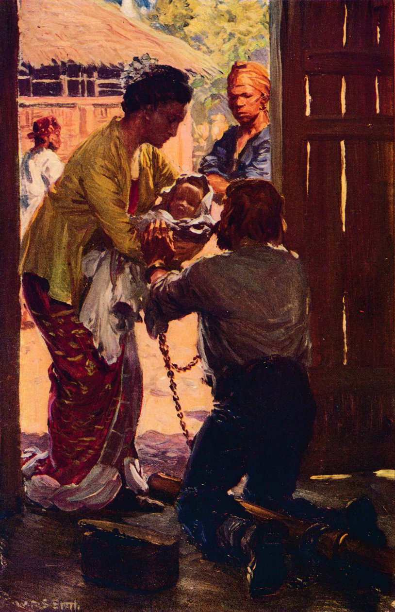 Mrs. Judson bringt ihr Kind zu ihrem angeketteten Ehemann, ca. 1912 von Unbekannt