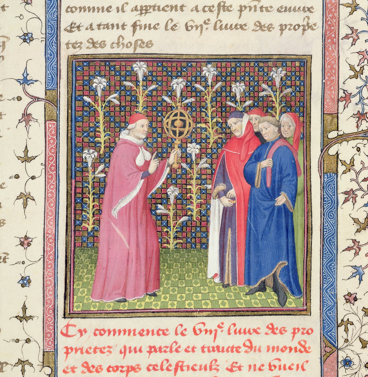 Ms 251 f.135r Fünf Männer, einer hält eine Armillarsphäre, aus 