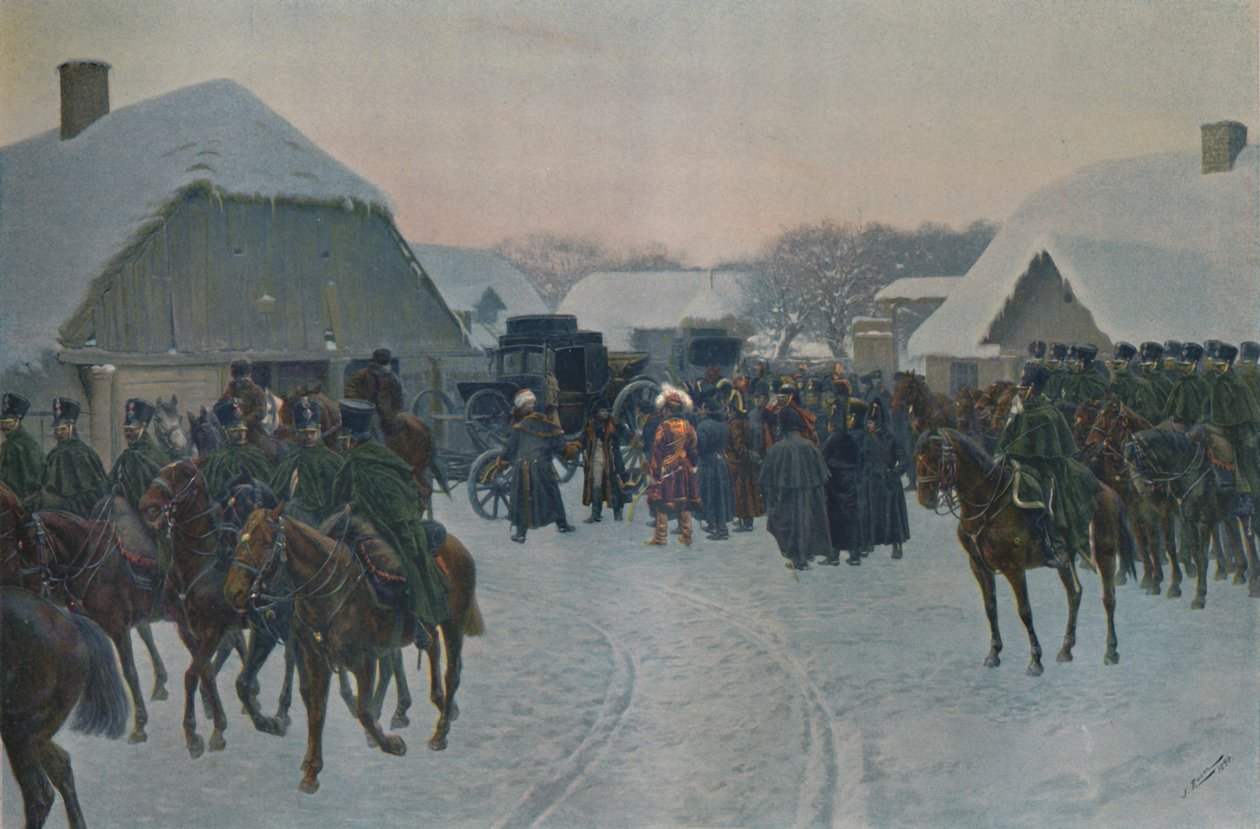 Napoleon verlässt die französische Armee in Smorgoni, 1812, 1896 von Unbekannt
