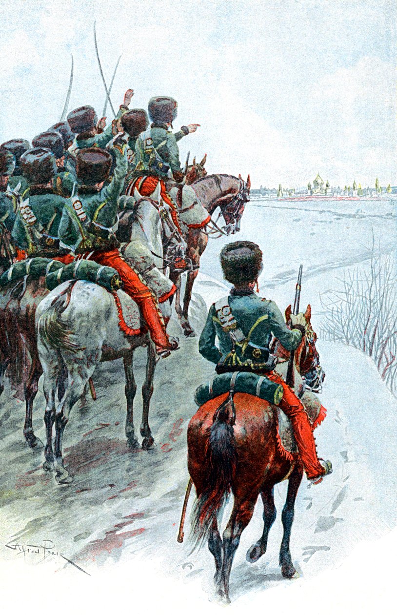 Napoleons Grande Armee erblickt Moskau, 1812, spätes 19. Jahrhundert von Unbekannt