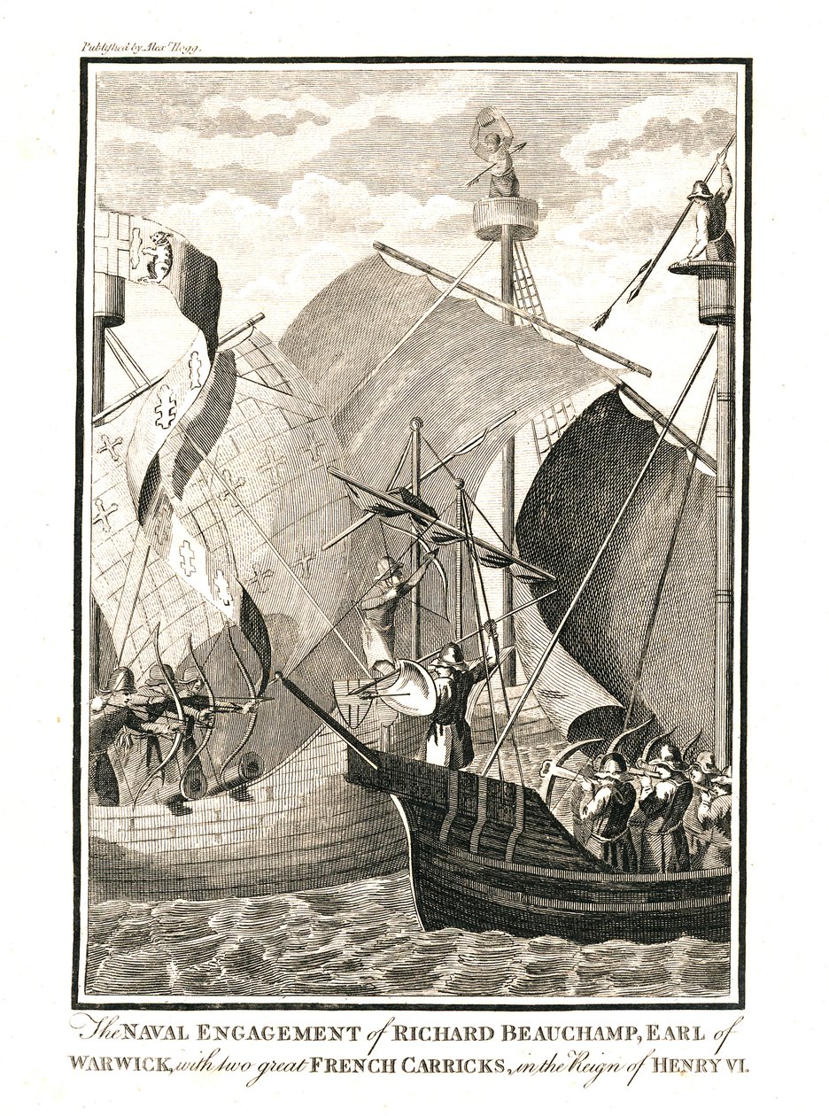 Seeschlacht gegen zwei große französische Karacken von Richard Beauchamp, Earl of Warwick von Unbekannt